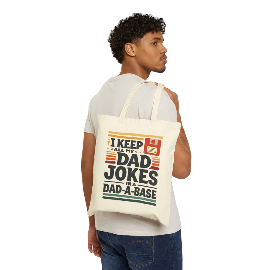 I Keep All My Dad Jokes in a Dad-A-Base – Funny Retro Father’s Day Gift Tote Bag