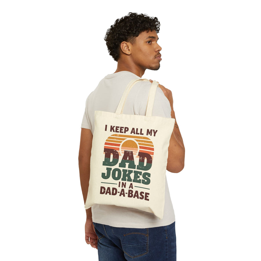 I Keep All My Dad Jokes in a Dad-A-Base – Funny Retro Father’s Day Gift Tote Bag